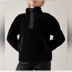 ATHLETA Cozy Sherpa Snap Oversized Sweatshirt Black Size XL